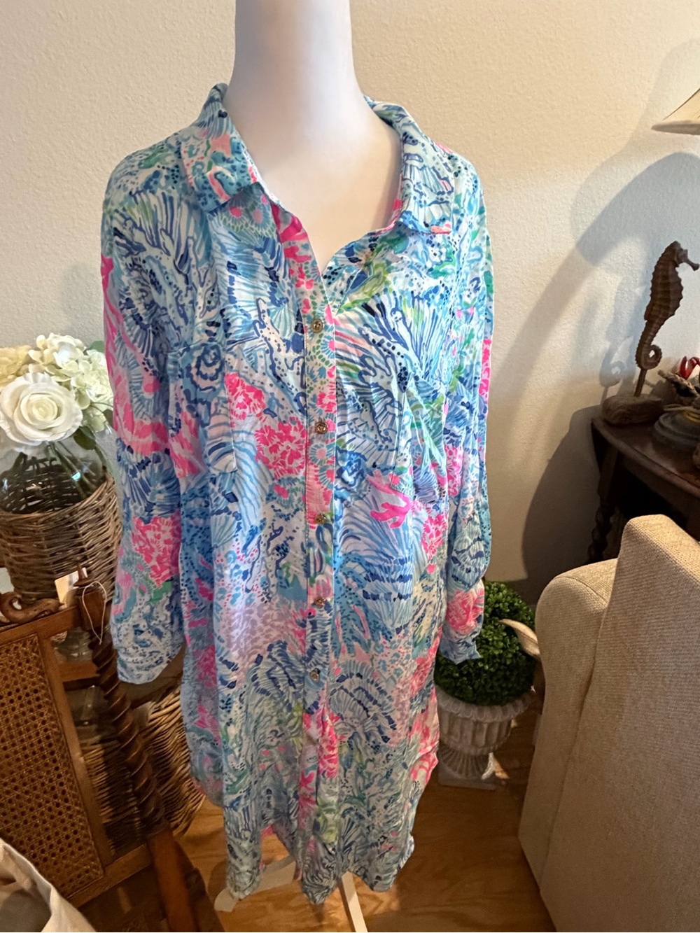 Lily Pulitzer Vibrant Floral Beach Tunic - Blue, Pink & Green